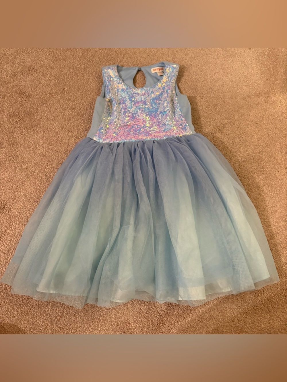 Cat & Jack XS 4/5 Girls Sparkle Sequin Bodice Tulle Party Dress - Light Blue